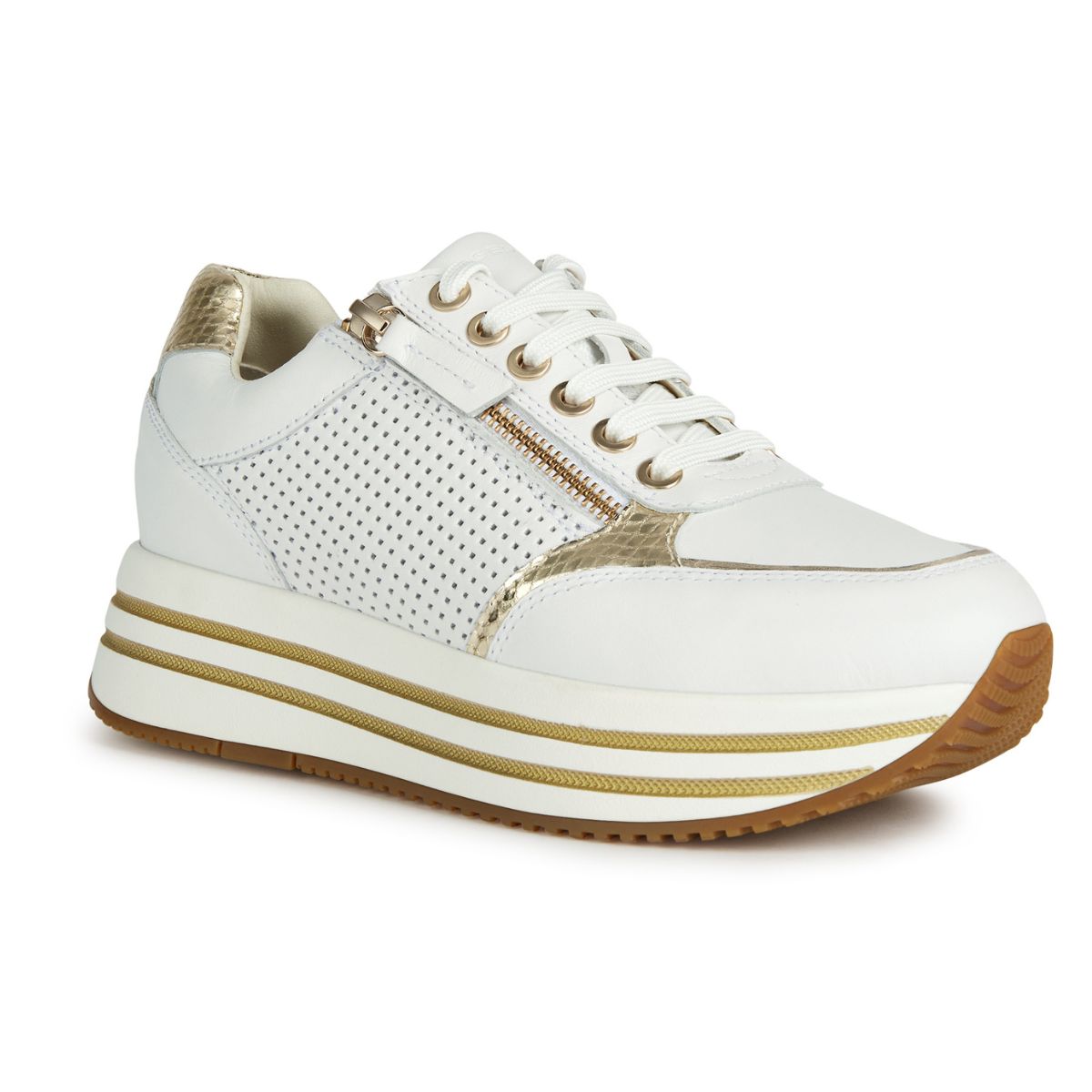 GEOX D Kency Γυναικεία Sneakers White/LT Gold D35QHE-065KY-C1327