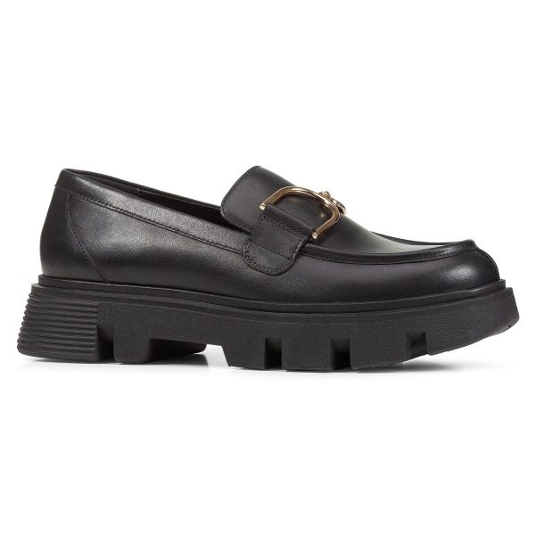 GEOX Vilde Woman, Γυναικεία Loafers, Δερμάτινα Loafers, μοκασινια, Black, D46UAH00043C9999