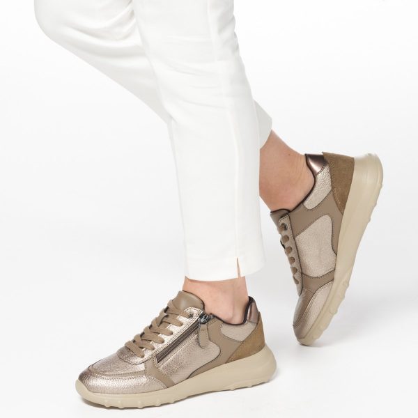 GEOX Alleniee Woman, Γυναικεία Sneaker, Δερμάτινα Sneaker, Taupe, D36LPB02N22C6029