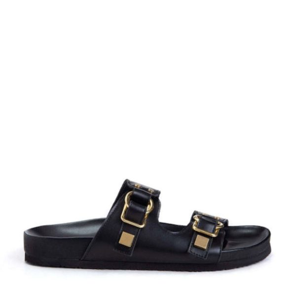 MAKRIS Γυναικεία δερμάτινη παντόφλα V56 BLACK