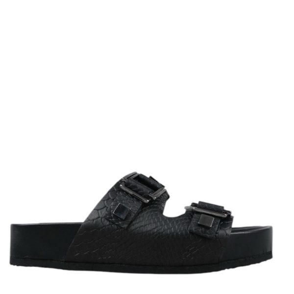 MAKRIS Γυναικεία δερμάτινη παντόφλα H55 BLACK SNAKE